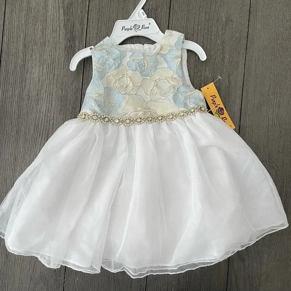 Dresses | White Baby Blue And Gold Dress | Poshmark